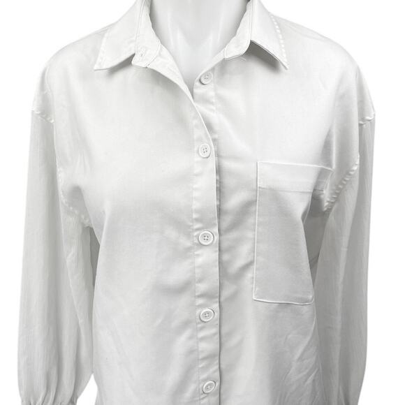 4th & Reckless White Long Sleeve Pocket Collared Button Down Shirt Blouse Top S - Picture 3 of 6